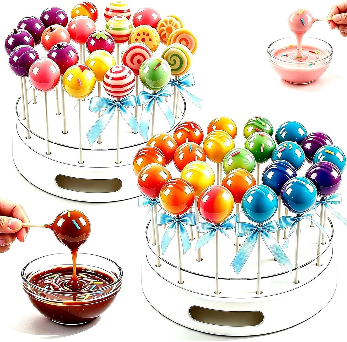 2 stuks cake-pop-standaard met 22 gaten voor cake-pops, herbruikbare transparante displaystandaard voor het versieren en presenteren van lolly's, voor snoepbar, verjaardag, bruiloft, feestdecoratie