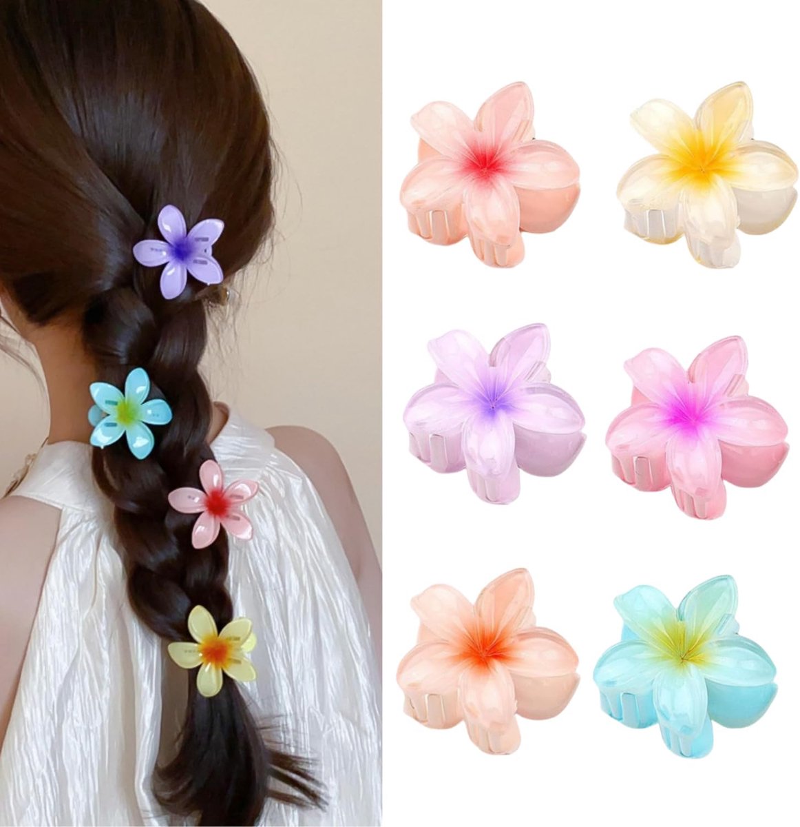 Klemmen, 6 stuks, strandbloemen, haarklemmen, kunststof, bloemen, haarklemmen, haarclips voor vrouwen en meisjes, haarstyling-accessoires