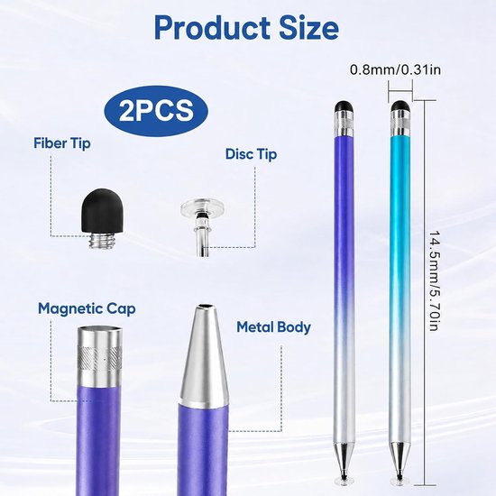 Stylus voor tablets en smartphones, 2-in-1 universele capacitieve stylus voor S-ung/Leovo/Xiaomi/iPhone/Tablet/iPad Pro/Mini/Air, hoge precisie en gevoeligheid — afbeelding 3