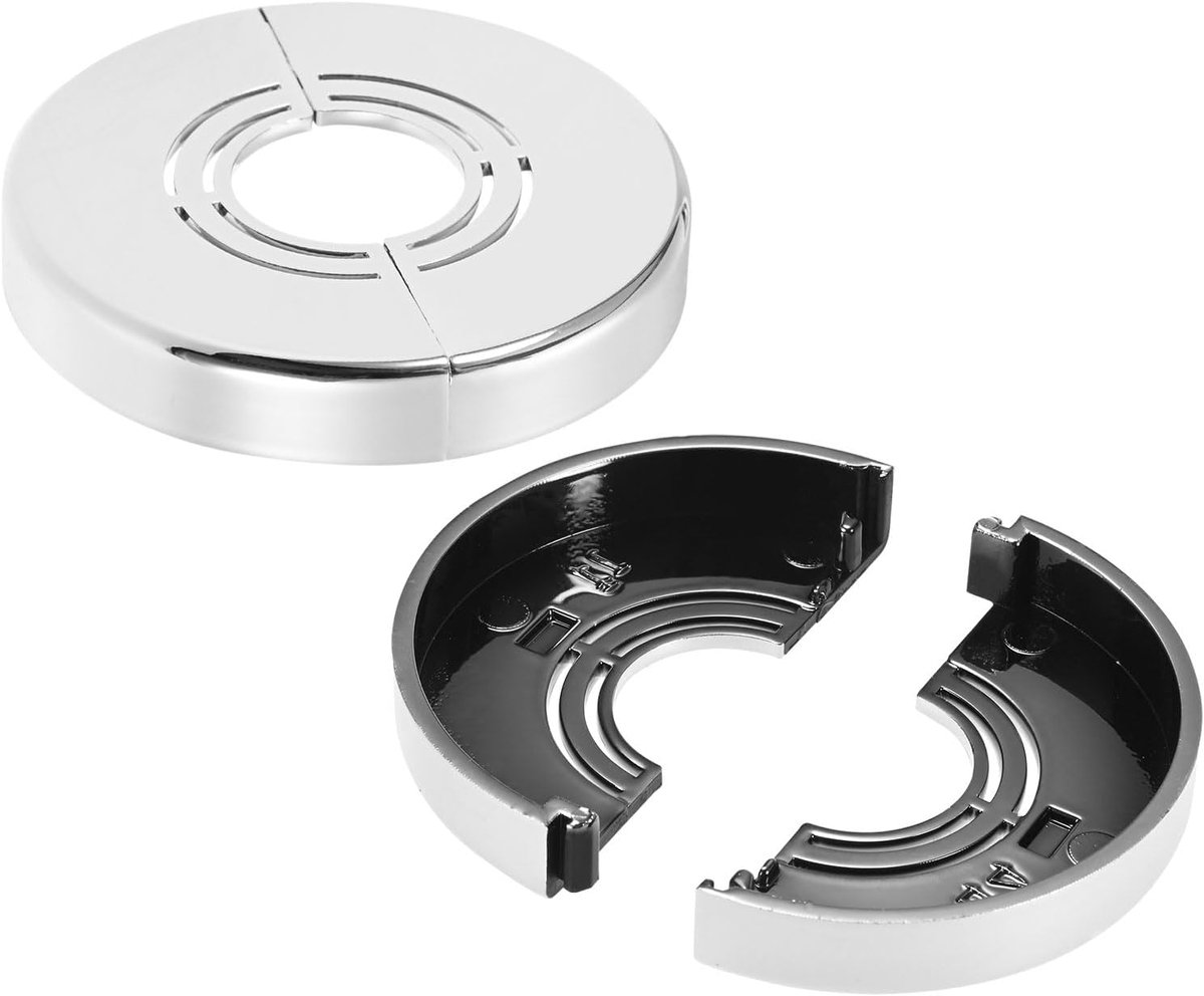 2-pack snijbare muur splitflens, voor 0,8/1/1,2 inch (20/25/32 mm) OD buis ABS rozet plaat ronde sanitair afdekplaten voor waterpijp/kraan [10 mm hoogte, zilverkleur]