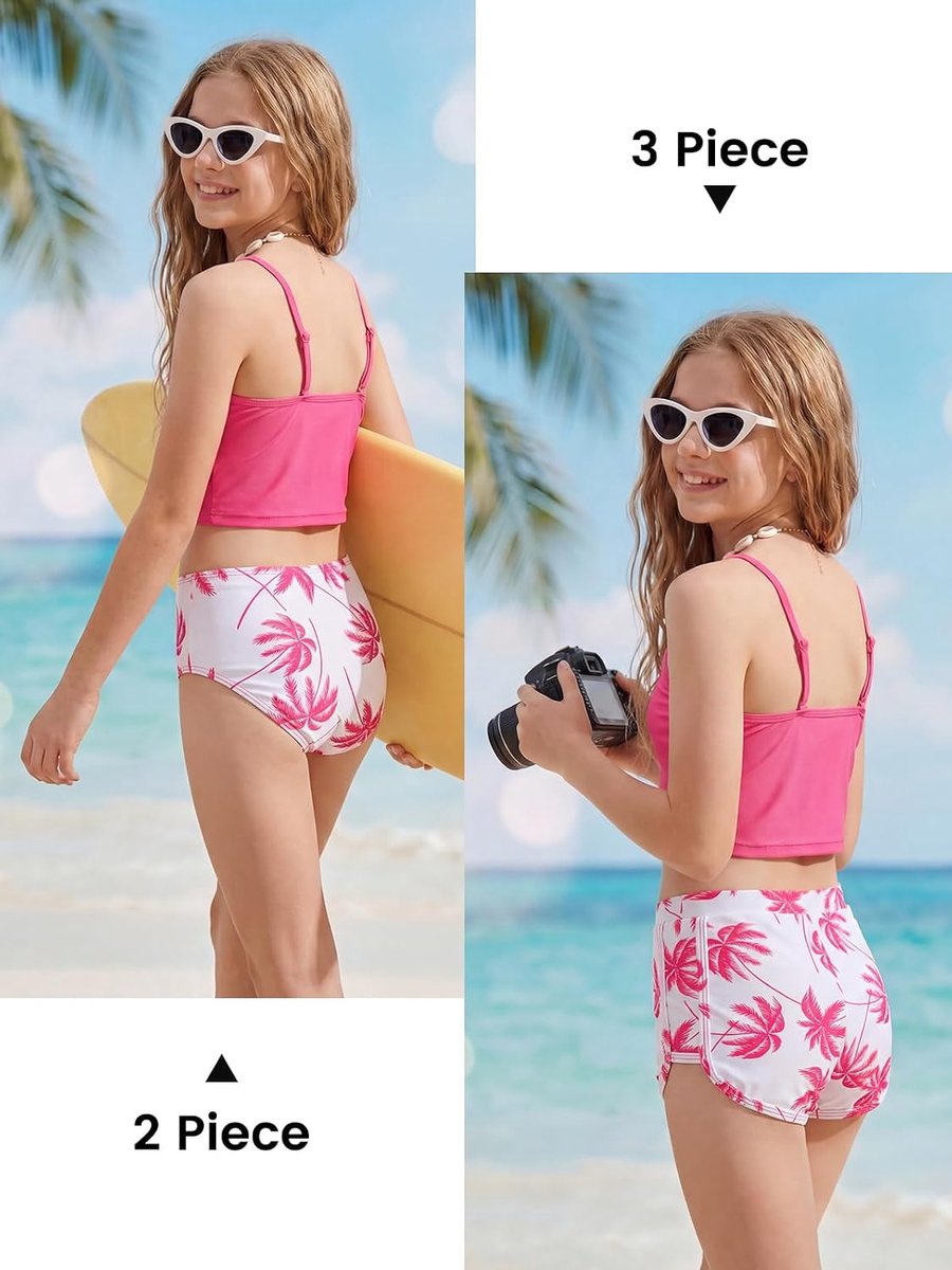 Meisjes Badpakken Hawaiiaanse Badpak 3-delige Tankini Set Badmode Shorts 7-16Y