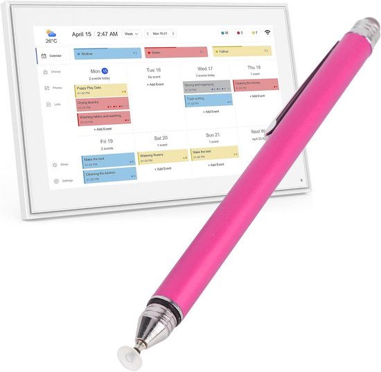2-in-1 Stylus Pen voor Touchscreen - Agenda, Digitale Agenda Stylus met Transparante en Vezelgaas Tip voor Precieze Schrijf- en Tekenervaring (Rose Rood) — afbeelding 3