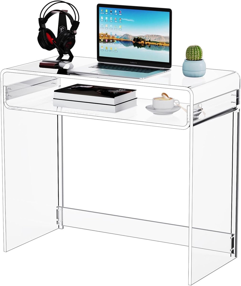 Bureautafel, Studeertafel, Consoletafel, voor Kantoor en Woonkamer, 85 x 40 x 75 cm (Helder)