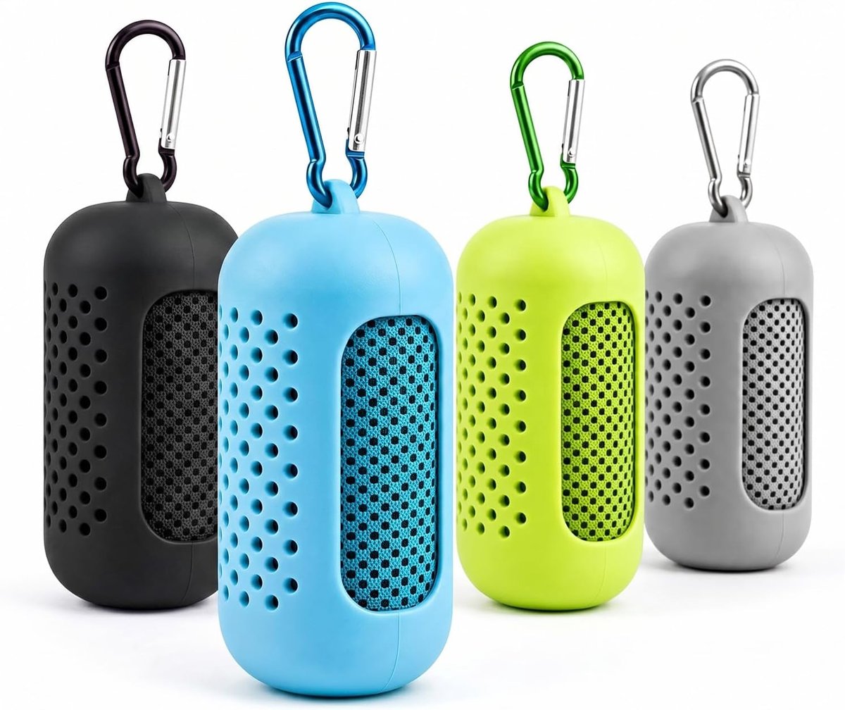 Handdoeken 90x30 cm | Sneldrogende Microfiber Sport Handdoek met Silicone Case & Karabijnhaak | Direct Koelend voor Nek & Hoofd | Ideaal voor Fitness, Hardlopen, Yoga & Reizen (4 Kleuren)-B