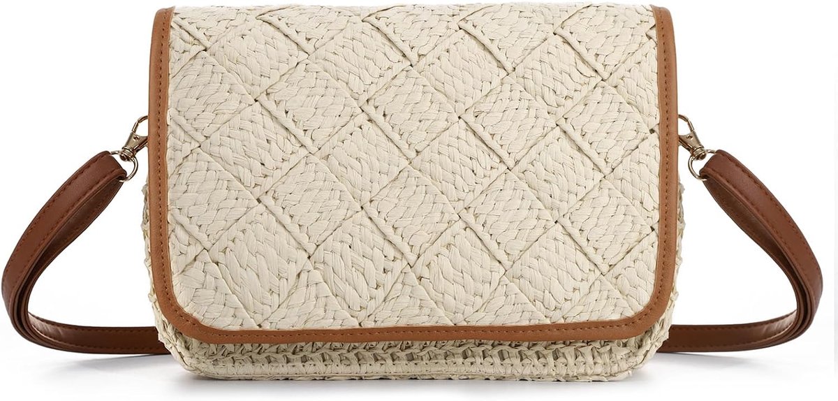 Schoudertas van stro voor dames, casual boho-imitatie-rafia, geweven schoudertas voor zomer, strand, vakantie en dagelijks gebruik