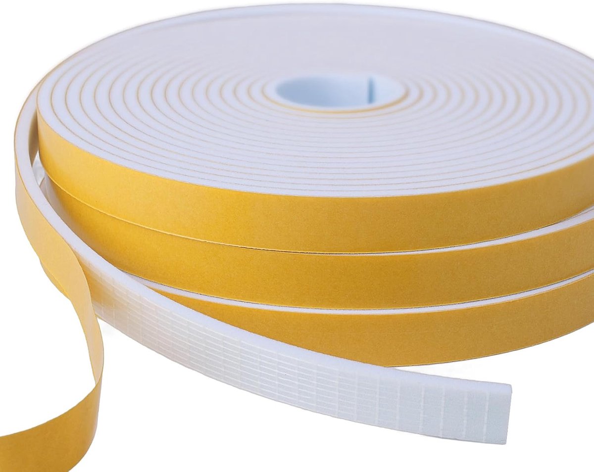Deurafdichtingstrook, 12 mm (B) x 3 mm (D) Tochtwerende tape voor ramen en deuren, zelfklevende raamafdichtingstrook, totaal 15 m lang wit