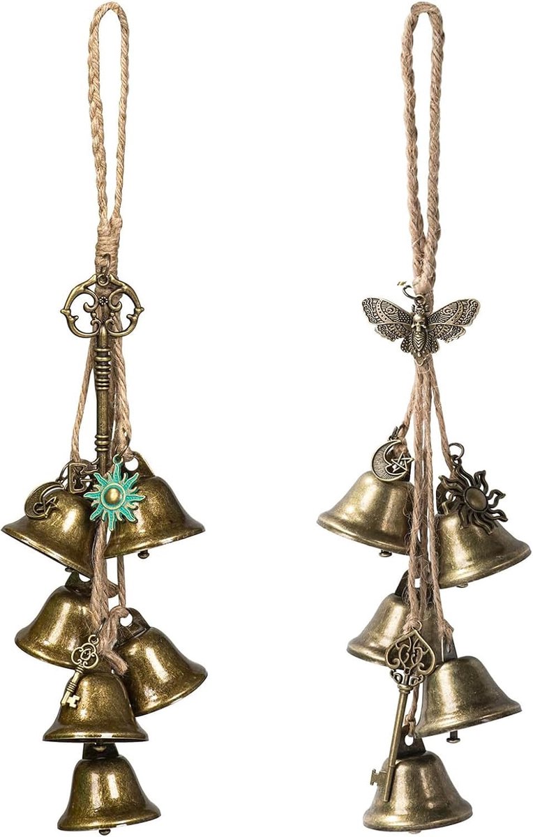 Heksenklokken voor deurknop, windgong voor tuin, metalen windgong om op te hangen, voor buiten, binnen, veranda, raam, terras, 2 stuks