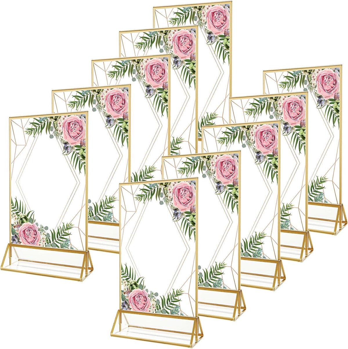 10 stuks tafelstandaard, A6, gouden fotolijst, acryl, T-standaard, reclamestandaard, menukaarthouder, tafelkaarthouder, gouden standaard voor tafelnummers, menukaarten, bruiloft, menukaart