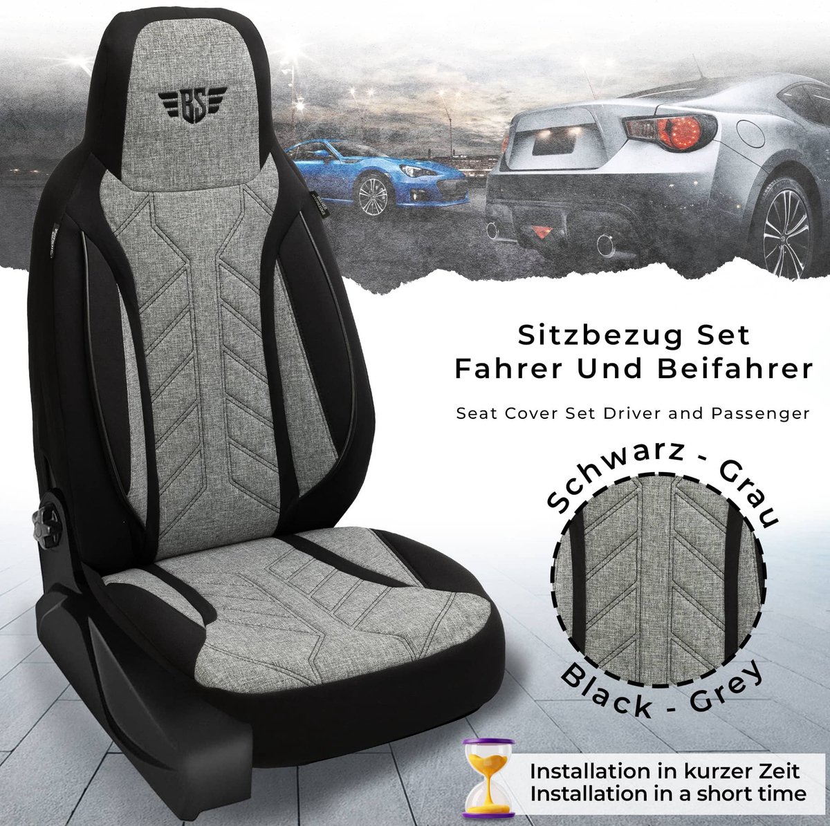 Autostoelhoezen voor Peugeot 508 BJ vanaf 2018 – Stoelhoezen voor bestuurder en passagier in Zwart/Grijs