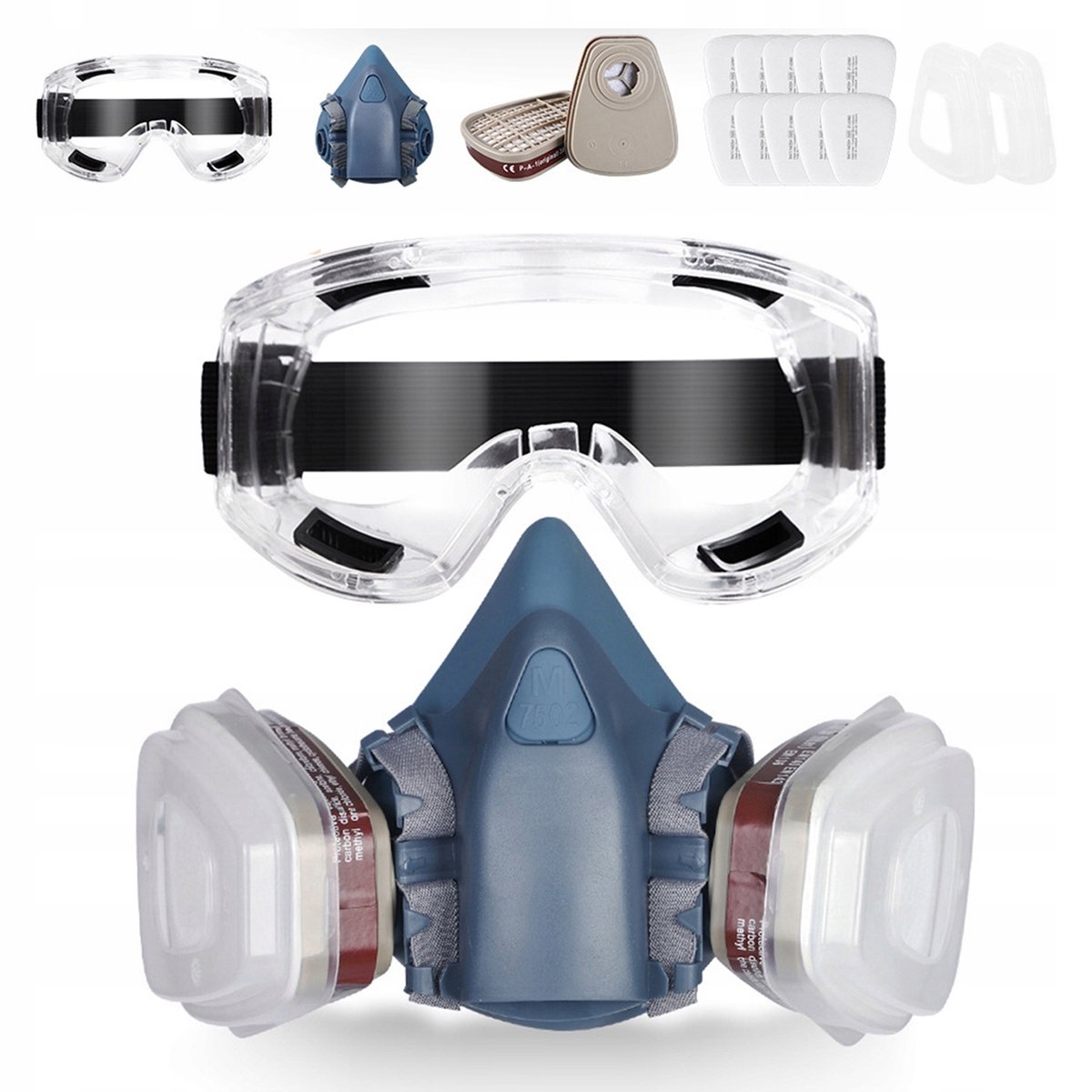 Merkloos Halfmaskers met 2 koolstoffilters en 10 stof-/deeltjesfilters