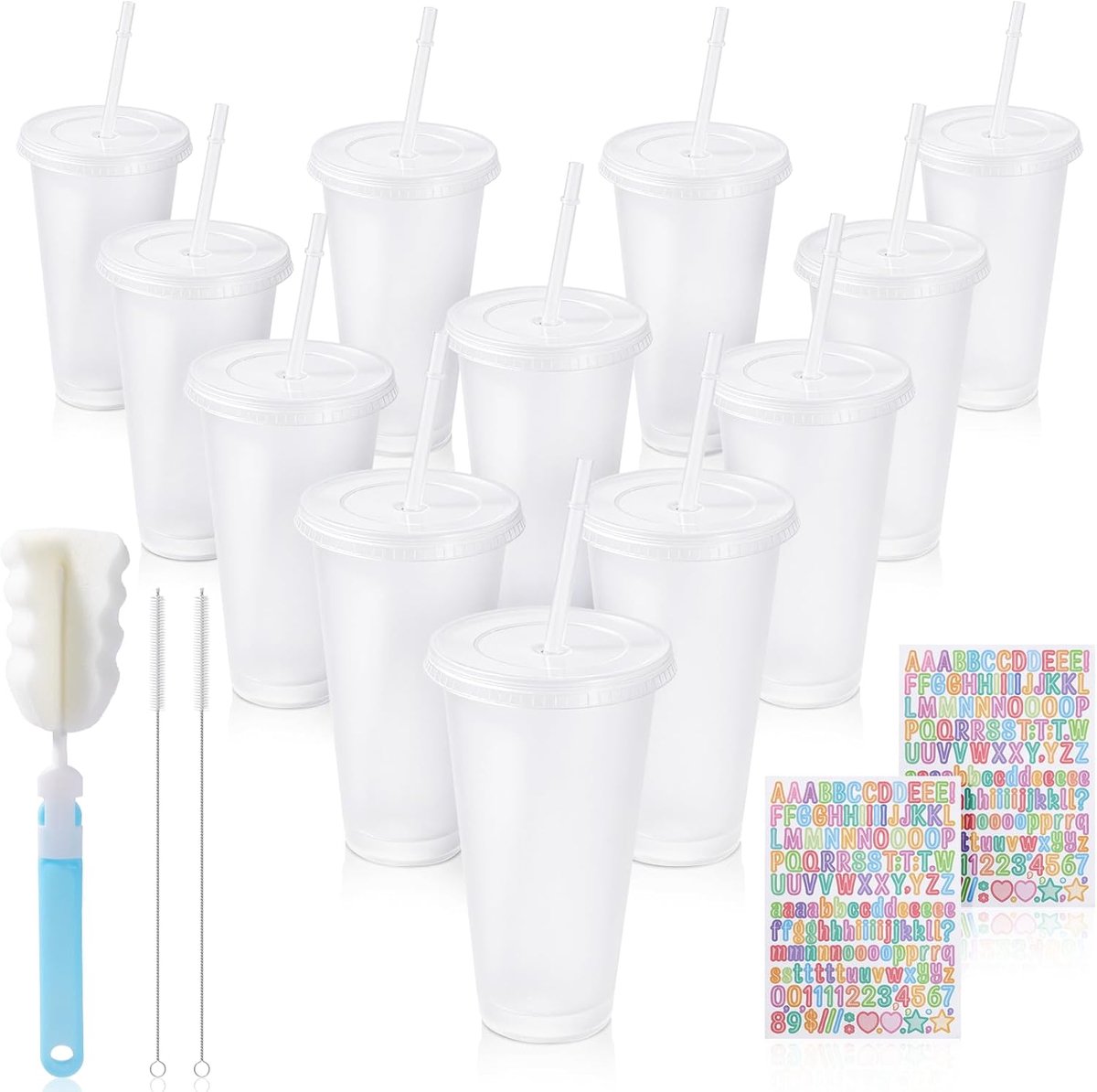 Drinkbekers met deksel en rietje - 710 ml - herbruikbare plastic bekers - ideaal voor feestjes - ShopVlot