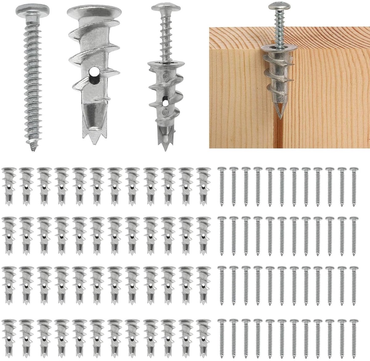 Rigipspluggen 50 stuks - zelfborende gipsplaatdeuvels - met schroeven - ideaal voor gipsplaten en holle wanden - ShopVlot