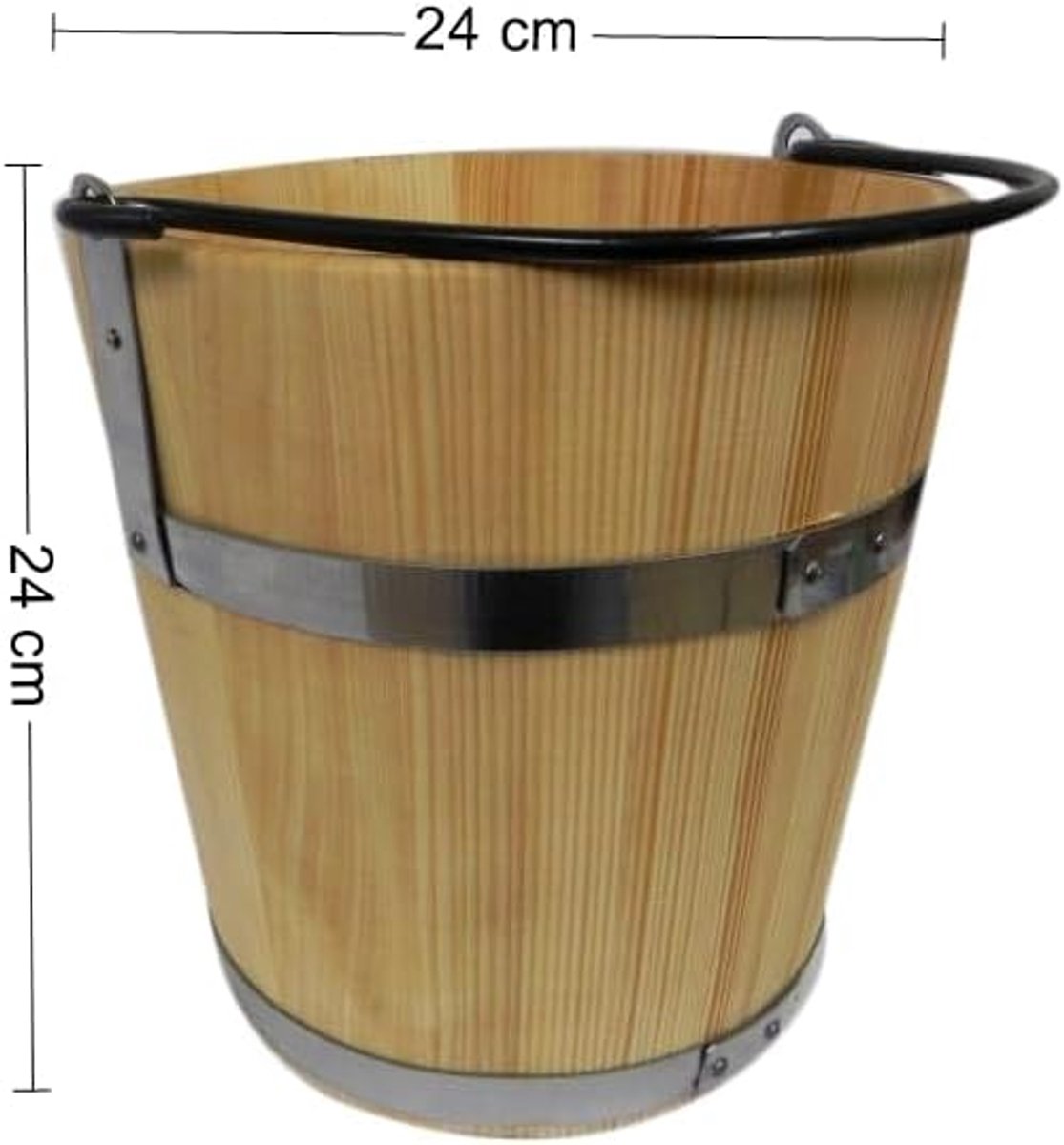 Houten emmer 6l - met metalen ring en handvat - oud stijl - perfect voor sauna - ShopVlot