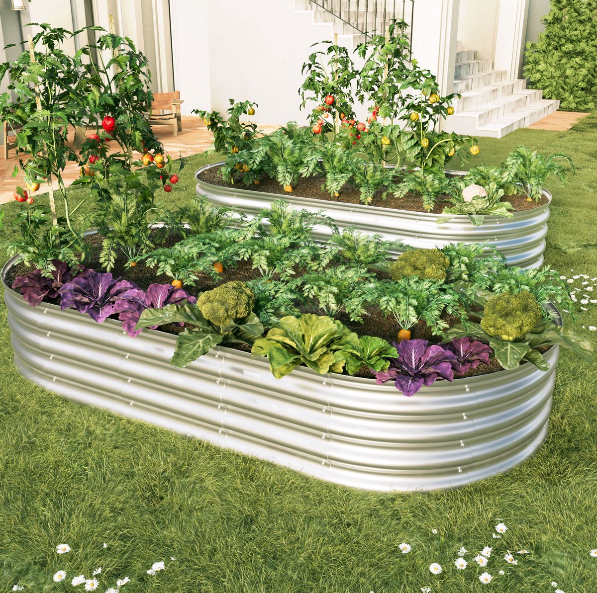 Moestuinbak Verzinkt Staal 2-Delig 182,88 X 91,44 X 30,48 Cm Metaal Silver Open Bodem Voor Buiten