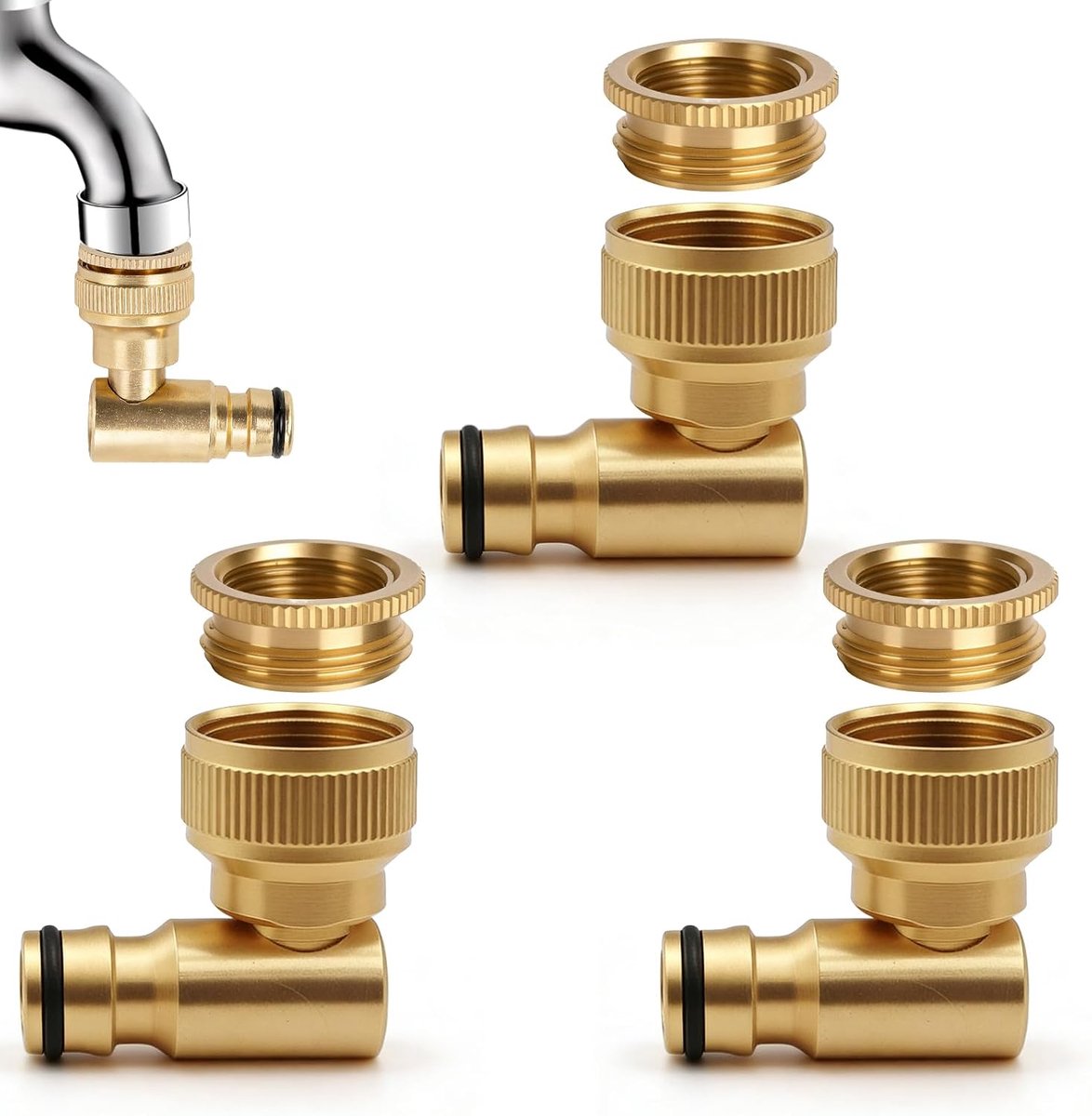 Kraanaansluiting messing 1/2 inch en 3/4 inch - draaibaar 360 graden - 90 graden hoek - ideaal voor tuinirrigatie - ShopVlot