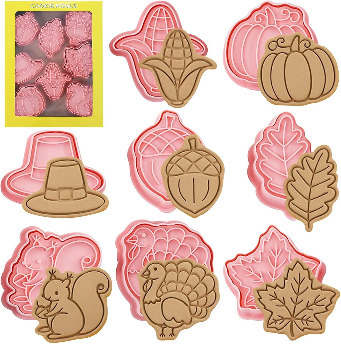 Koekjesuitsteekvormen set - 8 verschillende herfstontwerpen - kunststof - ideaal voor Thanksgiving bakken - ShopVlot