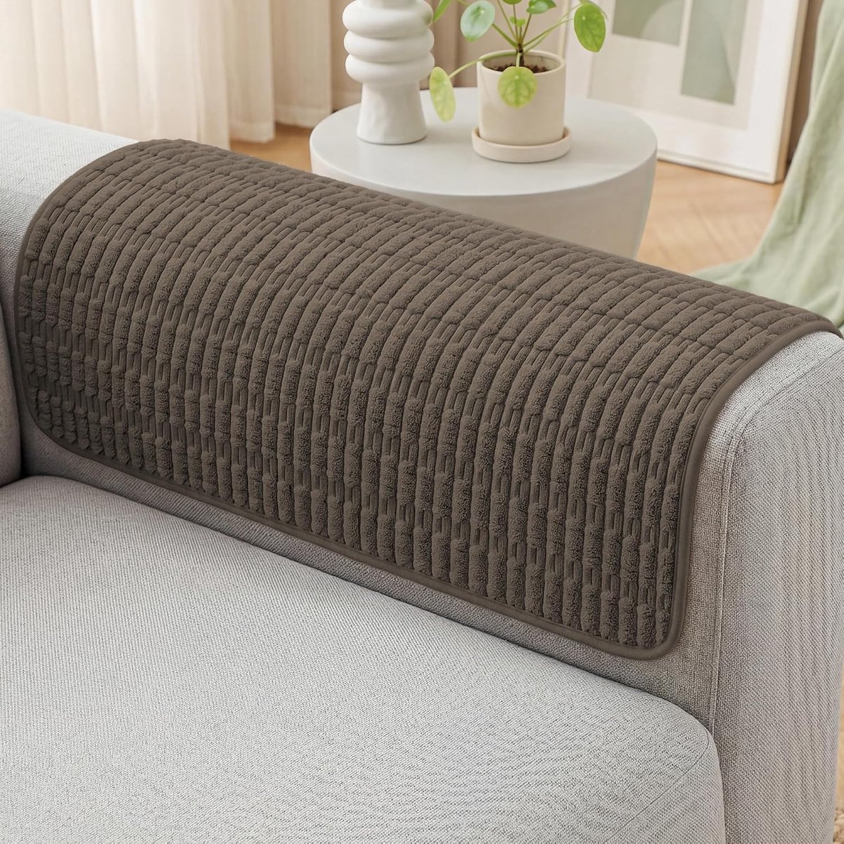 Bank- en armleuninghoezen - Set van 2 - Antislip Hoes voor Fauteuil - Armleuning - Bankbescherming (Koffie kleur 50 x 50 cm)