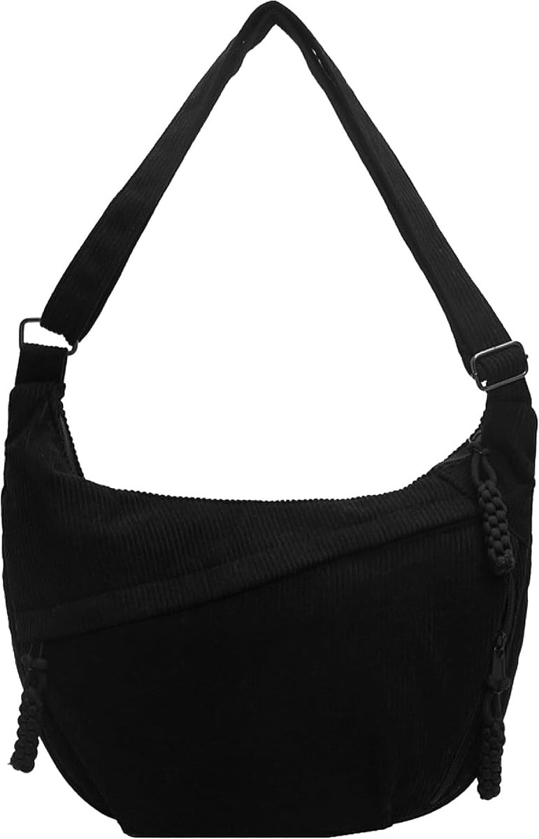 Half Moon Bag Dames - Katoenen Corduroy Schoudertas - Verstelbare Schouderriem - Casual Tas voor Werk - ShopVlot