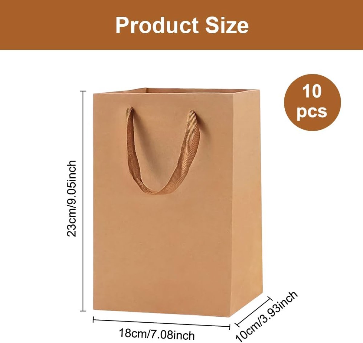 Papieren draagtas 10 stuks 18 x 10 x 23 cm - bruin kraftpapier - met platte handgreep - ideaal voor boodschappen - ShopVlot