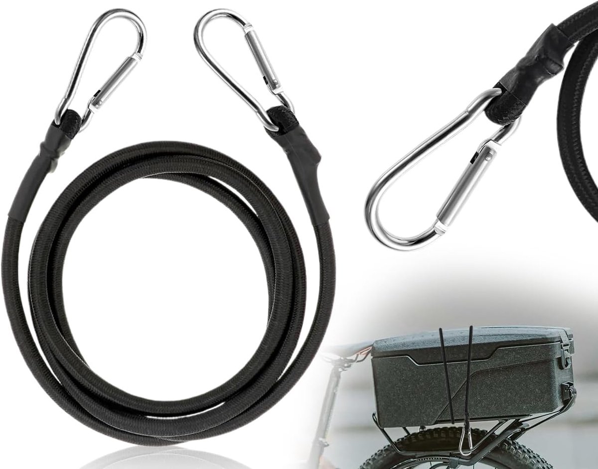 Tension rubber 100 cm - zwart - met carabiners - ideaal voor het vastspannen van bagage - ShopVlot