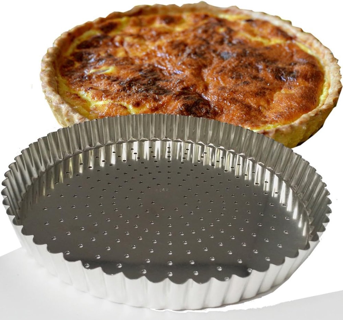 Taartvorm 28 cm geperforeerde beweegbare bodem 126441, zilver