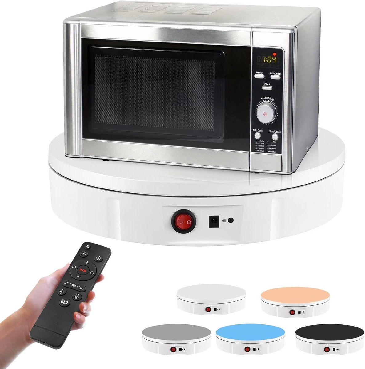 draaiplateau, 30 cm, 100 kg, draaischijf, elektrisch met afstandsbediening, instelbare snelheid, 360° draaiplateau voor productweergave, fotografie, video, wit