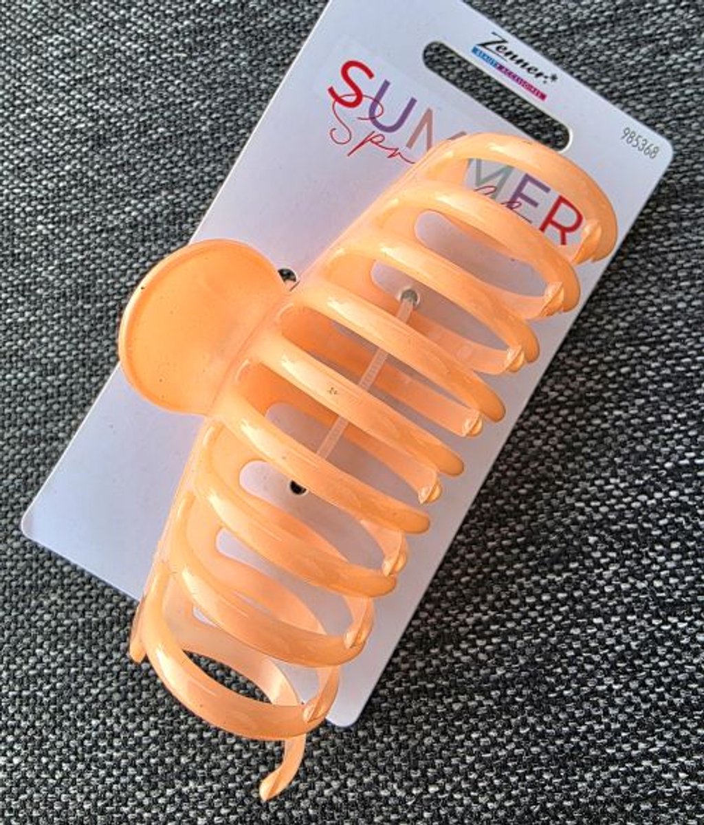 Zenner Summer sprinkles - pastel roze haarklem - groot 9 cm - langgerekte haarclip - zalmroze - large haarspeld