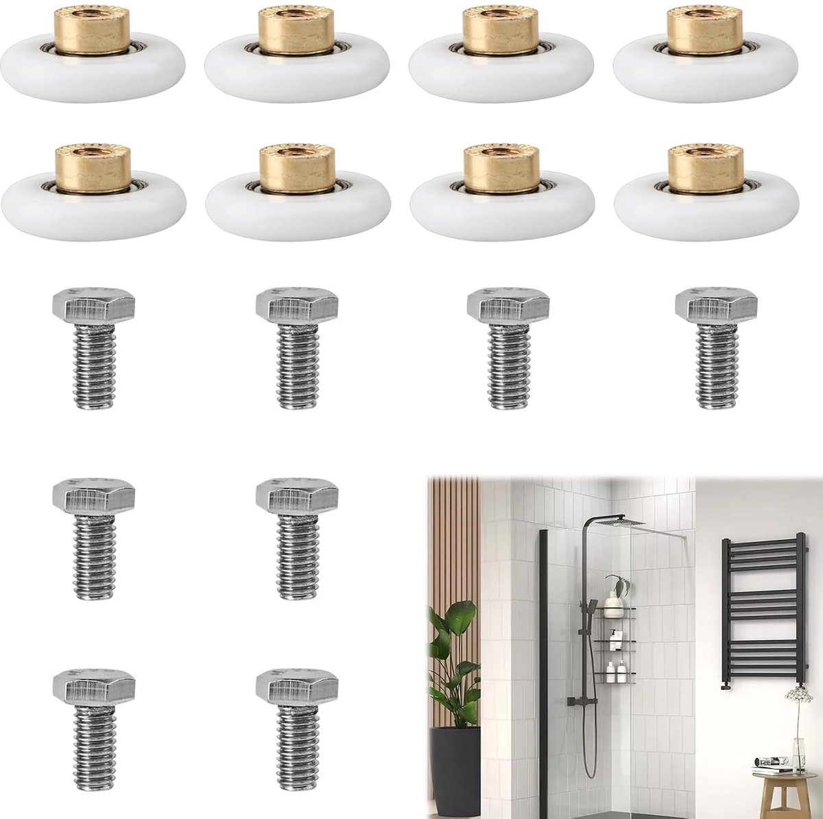 8 stuks, 20 mm enkele kegel, messing lagers met M6 roestvrijstalen schroeven, reserveonderdelen voor douchedeuren en douchecabines, vloerrail rollen