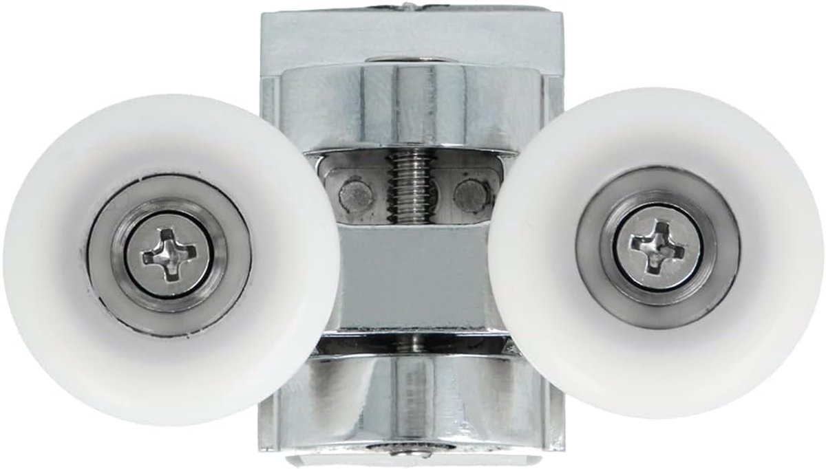 - Doucheschermlager - Ø25 mm - Voor doucheschermen van 6 mm dik - Verchroomde zamak klemmen - Nylon wielen - Soepele en duurzame glijbeweging