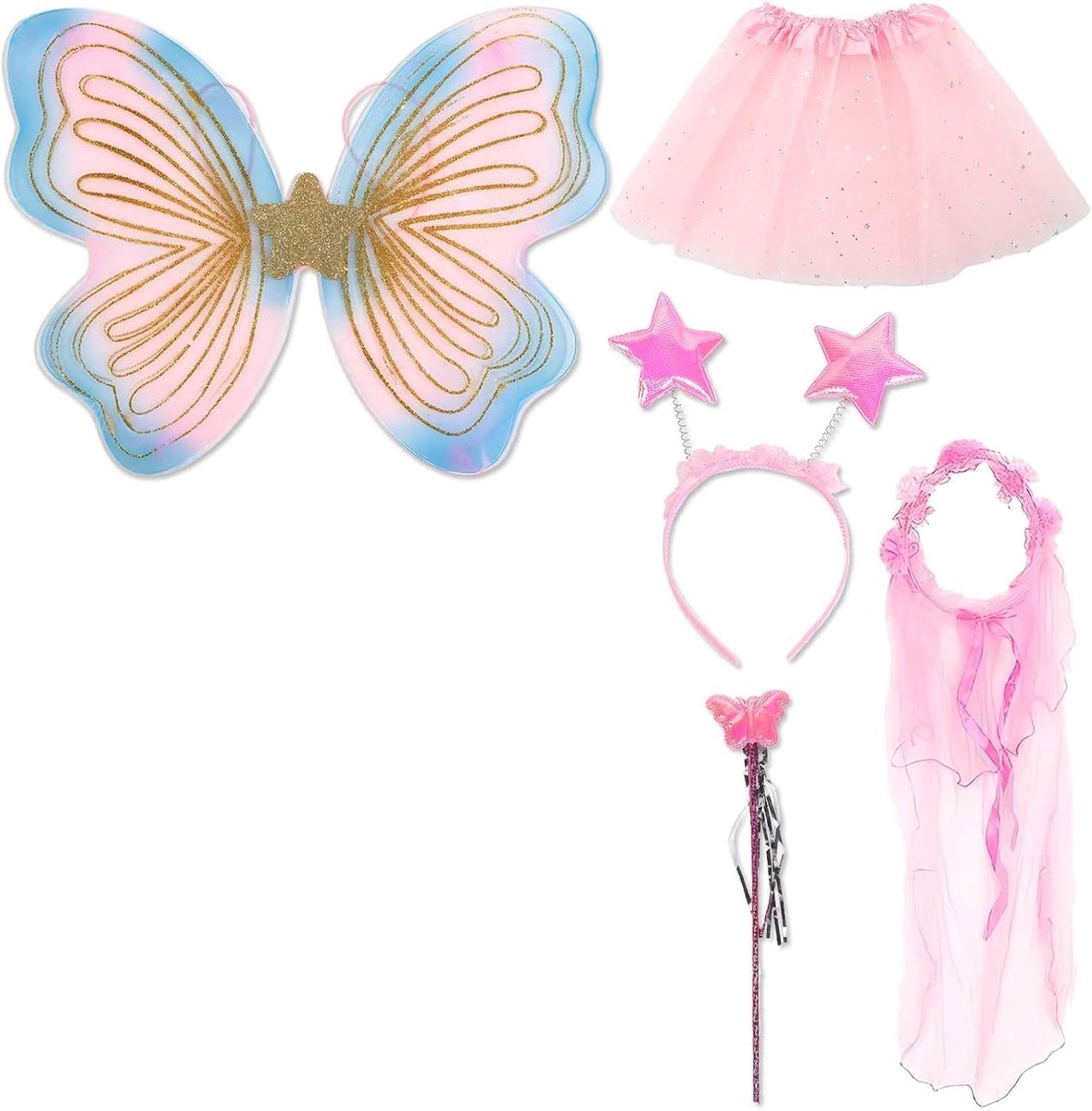 Wings Kinderkostuum Delige Vlinder Kostuum Meisje - Fee Kostuum met Vlindervleugels - Perfect voor Rollenspel, Verjaardagsfeestje, Carnaval (Roze)