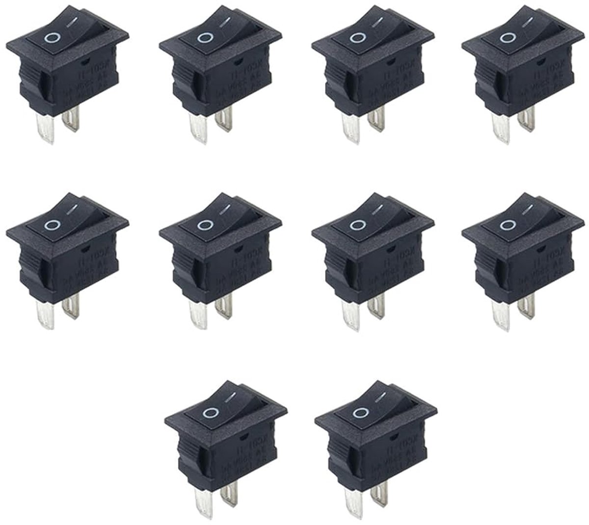 Tuimelschakelaar, 2-polig, 2 standen, aan/uit, mini-tuimelschakelaar, zwart, rechthoekig, inbouwschakelaar voor huishouden, auto, boot, tuimelschakelaar, AC 250 V, 6 A, 125 V, 10 A, KCD1, koperen
