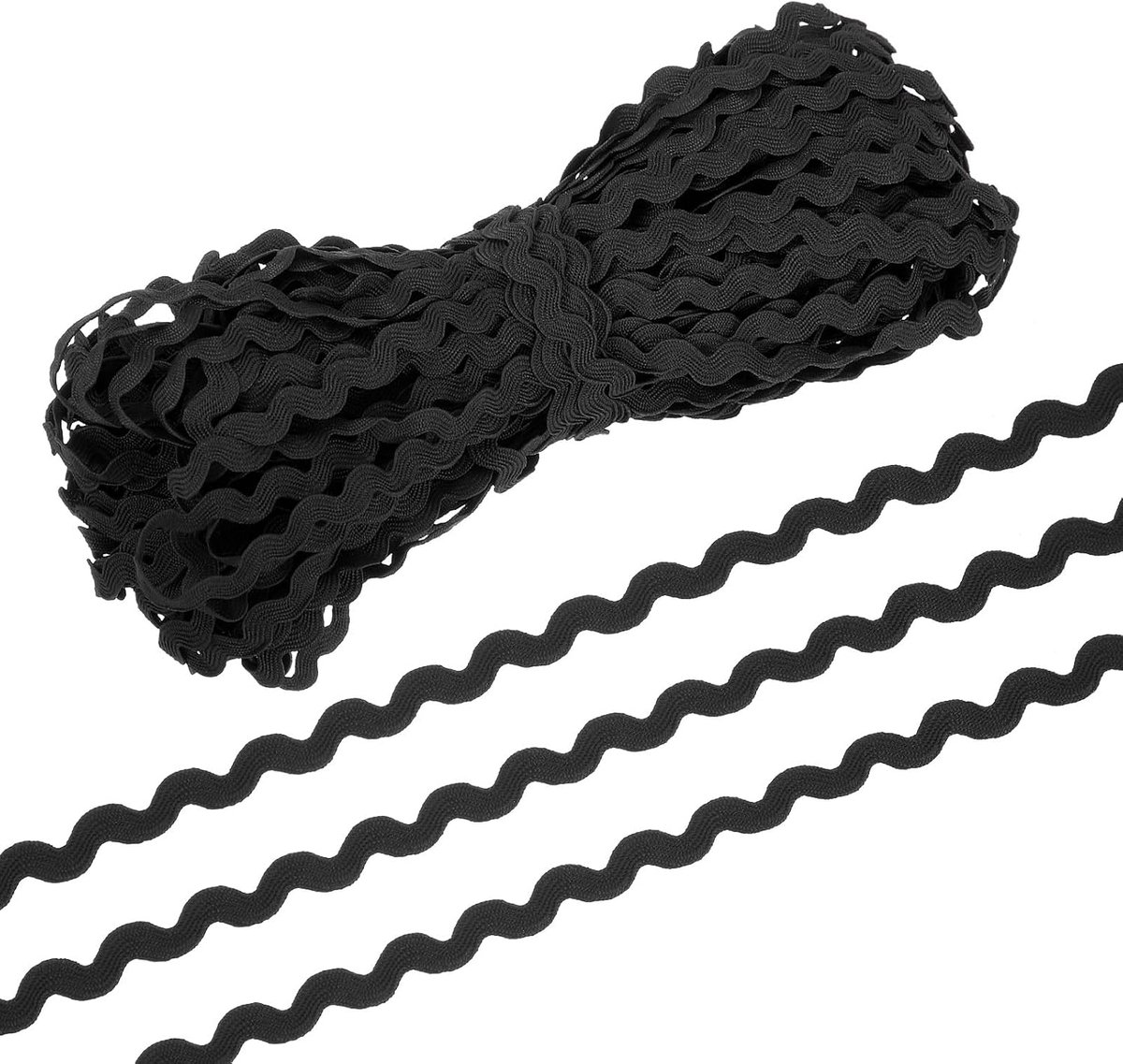 RIC Rac Trim 5 mm 28 Yard, Wave Buigende Franje Trim Lint Rick Rack Kant Trim Lint voor Naaien Ambachten Kleding Geschenkverpakking Feestversiering, Zwart