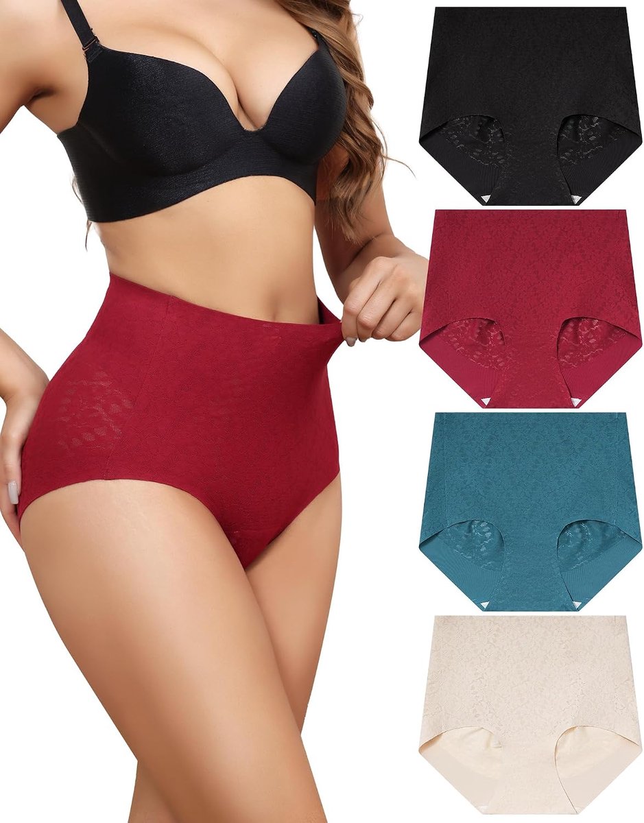 Corrigerende slip voor dames, platte buik, vormgevende slips, hoge taille, slips, onzichtbaar, naadloos, shapewear, set van 4 S-XXL