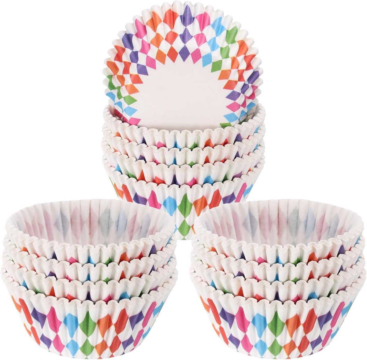100 stuks pannenkoekenvormpjes van papier, standaardformaat, cupcake-vormpjes, anti-aanbaklaag, voor feestjes en bruiloften, kleurrijke ruiten