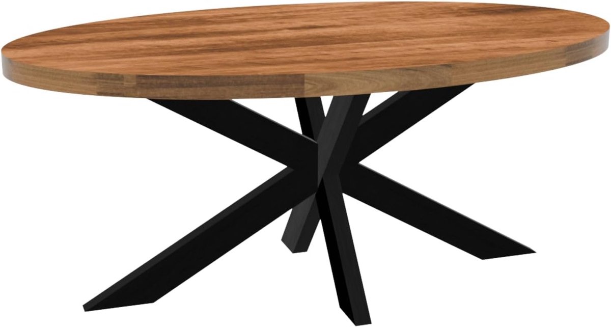 Eettafel ovaal mangohout 180cm James lichtbruin ovale industriële tafel duurzaam mango eetkamertafel