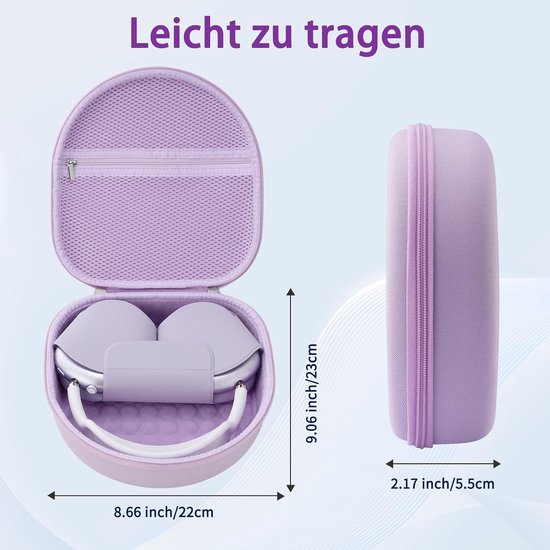 Tas compatibel met Apple Airpods Max-hoofdtelefoon, Eva harde hoes voor het opbergen van hoofdtelefoon voor reizen en buiten (paarse hoes en siliconen hoes) — afbeelding 2