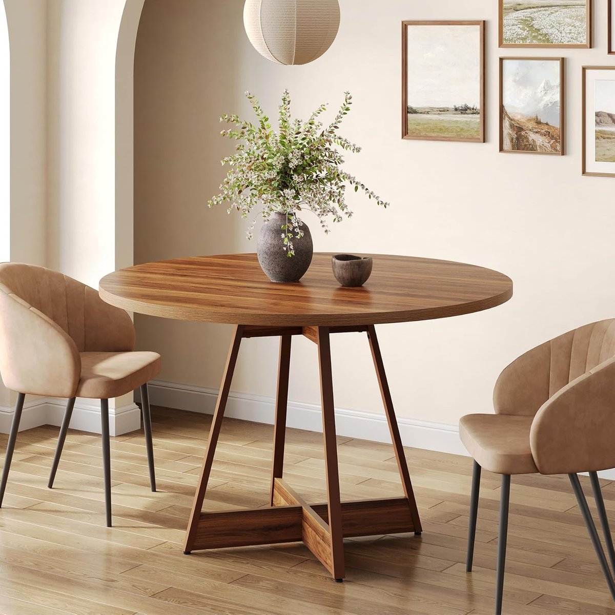 Ronde eettafel voor 2-4 personen, 100 cm, ronde keukentafel voor eetkamer, kleine tafel met robuuste standaard, landelijke bistrotafel, eetkamertafels voor restaurant, bruin