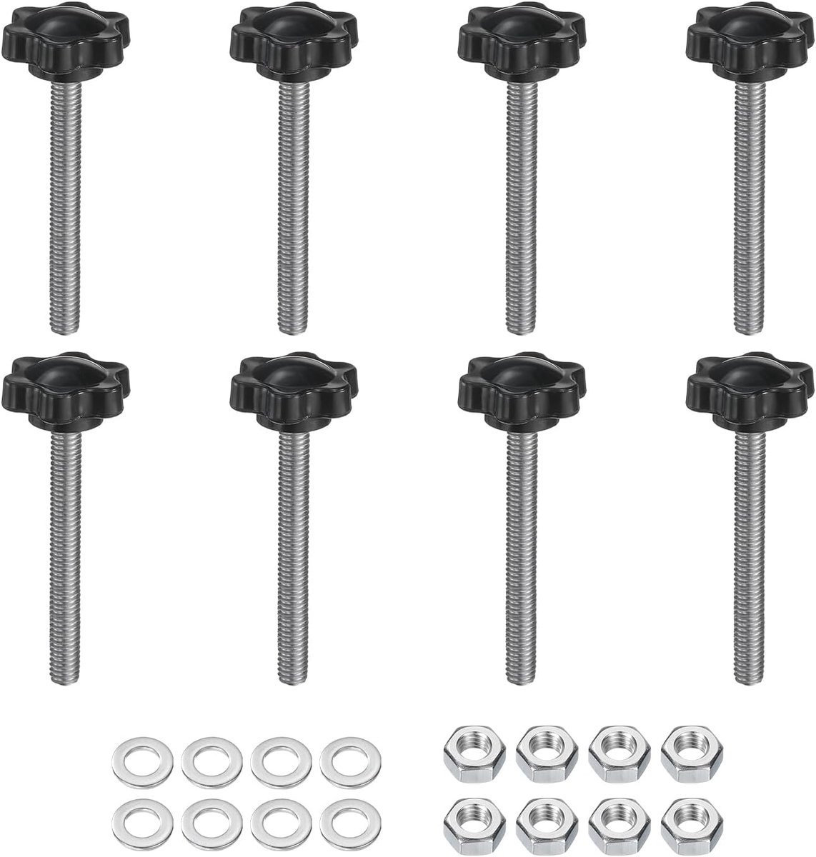8 stuks kartelschroeven, stergreepmoer, M6 x 50 mm, metrisch, 304 roestvrij staal, schroefdraad, 25 mm kartelmoer, 6-sters, kunststof kop, schroefdraadstift, handknopen, handgrepen