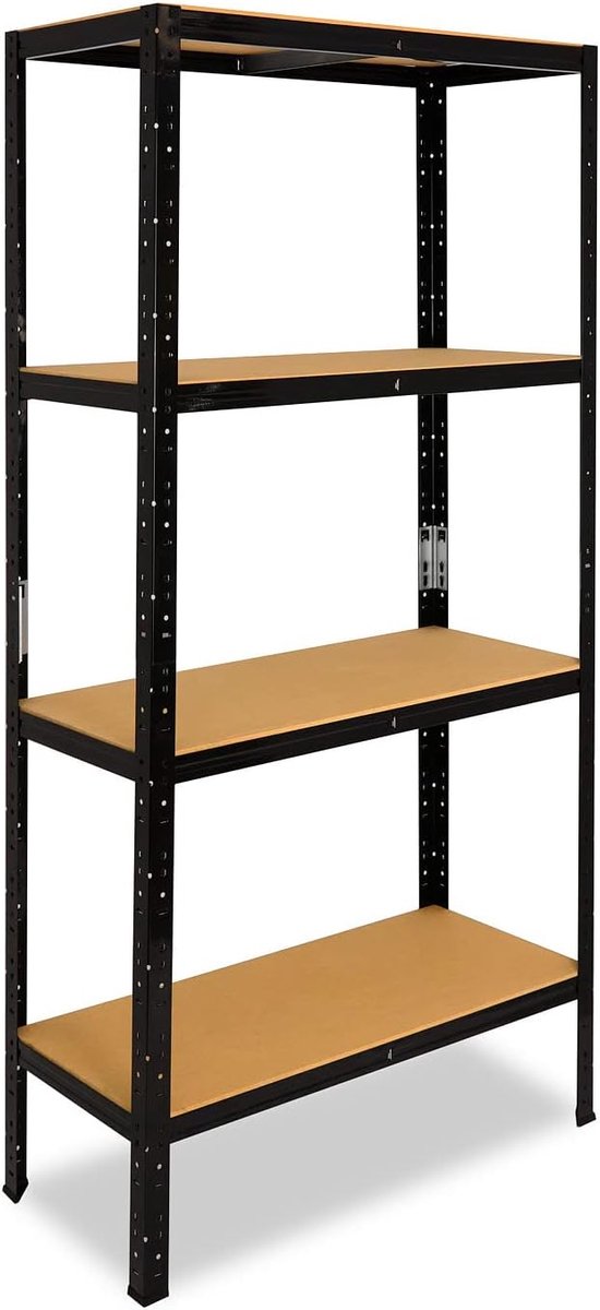 shelfplaza Black 180x23x50cm metalen stellingkast zwart: 4x175kg | stellingen Berging stelling Garagekast Metalen opslagstelling Opbergstelling Zware stelling Opslagrek Garage stelling