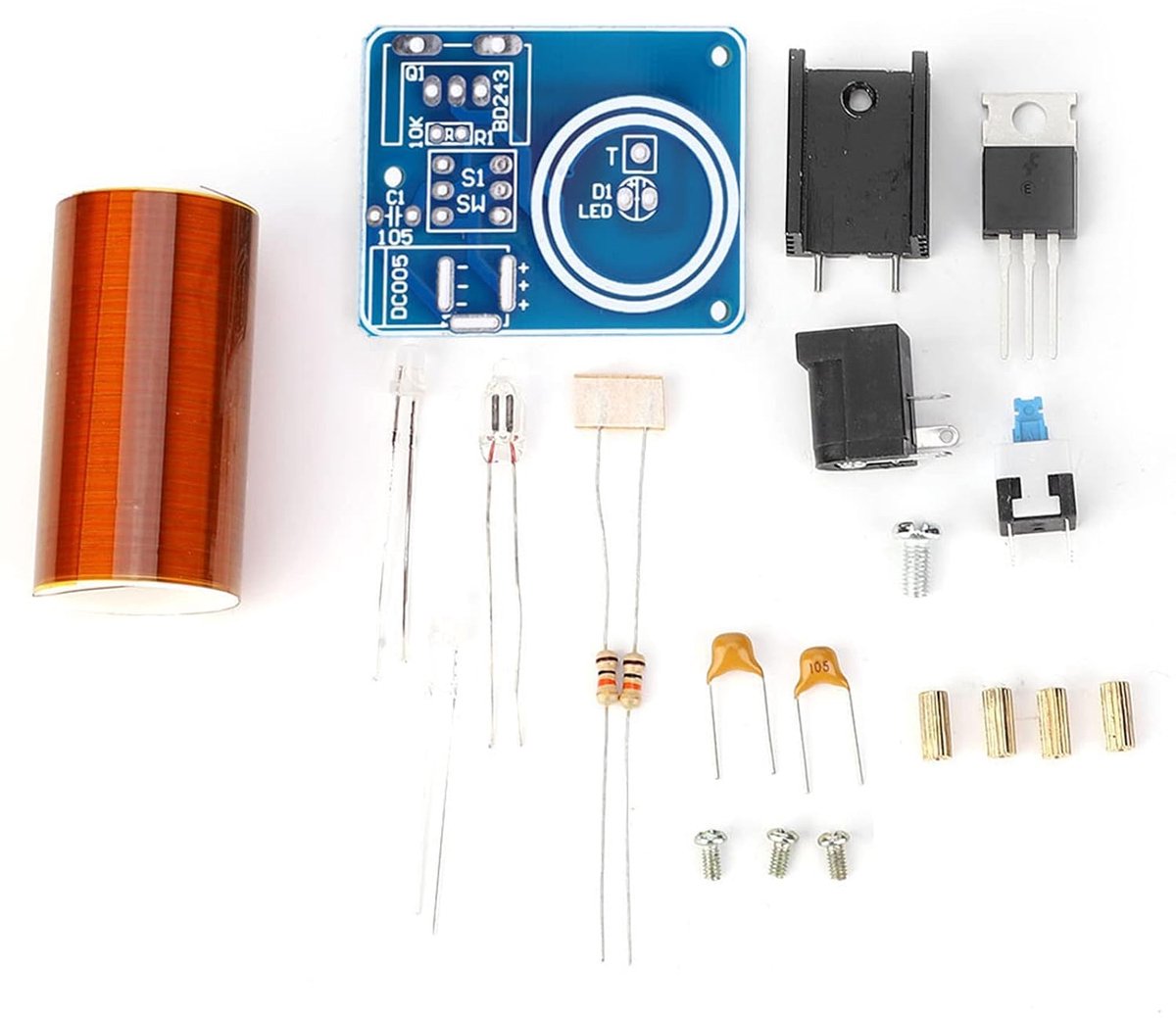 Tesla Coil DIY Kit Met Externe LED-vonkmodule, Spanningsplasmagenerator En DC12V Elektrisch Experiment, Tesla-transmissie-experiment(Parts)