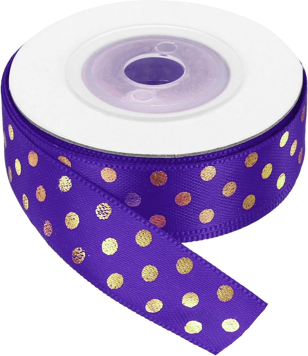Satijnen lint, 1,6 cm x 9 m, cadeaulint met gouden stippen, kleurrijke banden, stoffen lint voor geschenkstrikken, DIY, knutselen, Pasen, Halloween, bruiloft, feest, donkerpaars