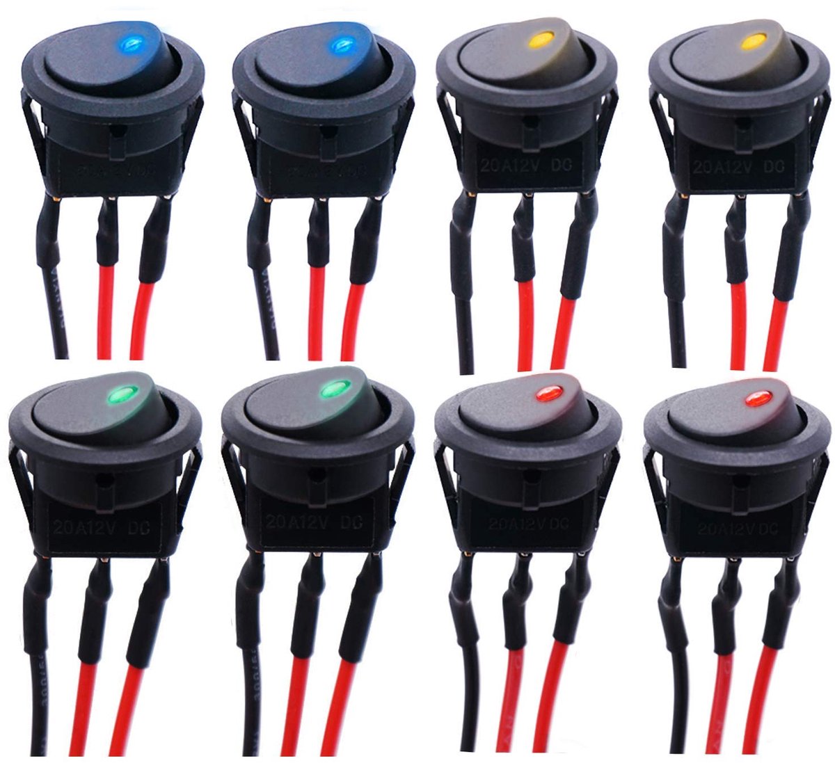 Led-tuimelschakelaar, ronde schakelaar voor auto, DC 12 V, 20 A, waterdicht, met kabel, 3-polig, vergrendelingsknop, schakelaar voor auto, vrachtwagen