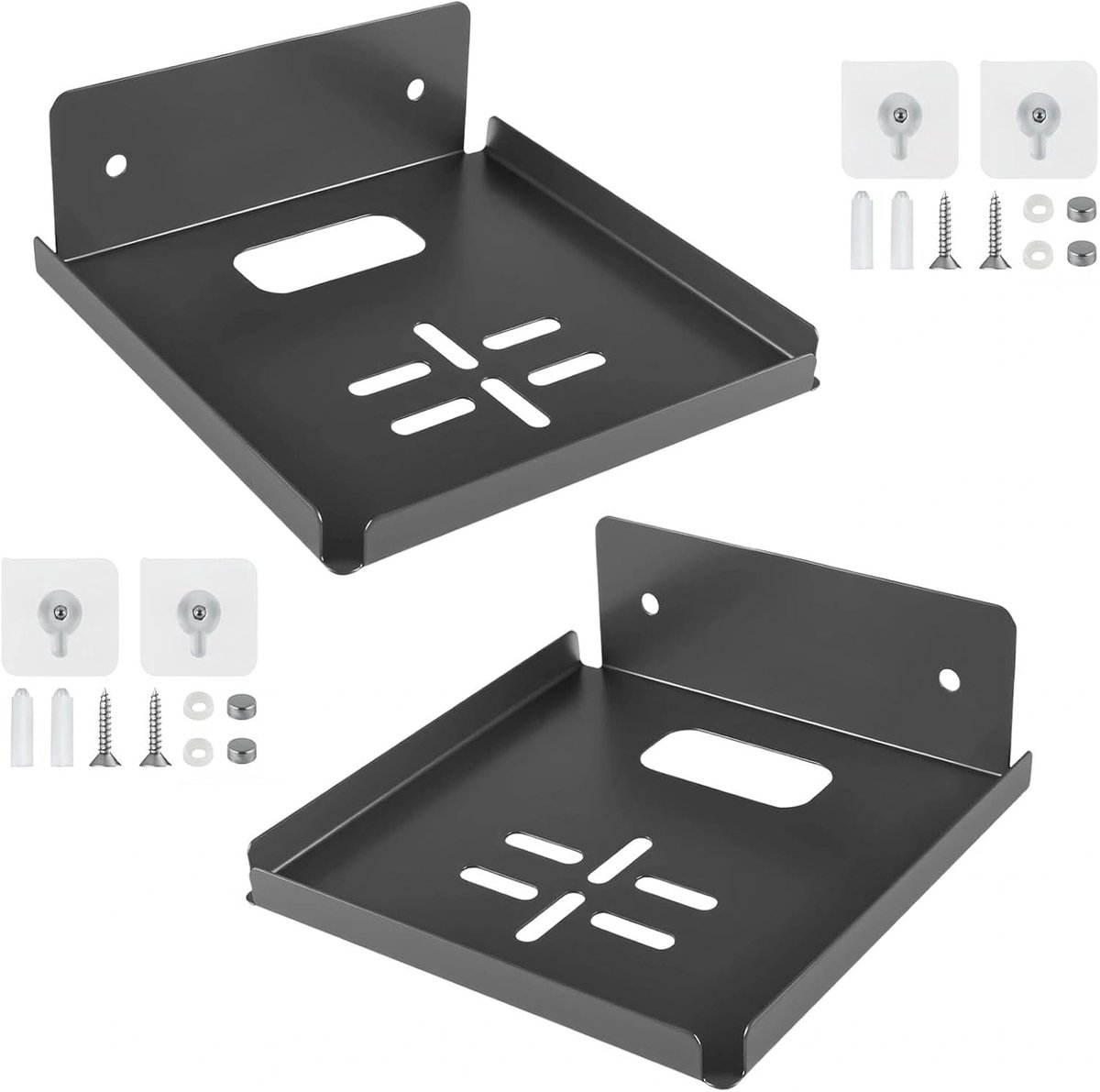 2 stuks mini-wandrek, zwevend met kabeldoorvoer, 12 x 12 cm, bewakingscamerahouder, grijs, wandrek zonder boren, voor woonkamer, slaapkamer en entree