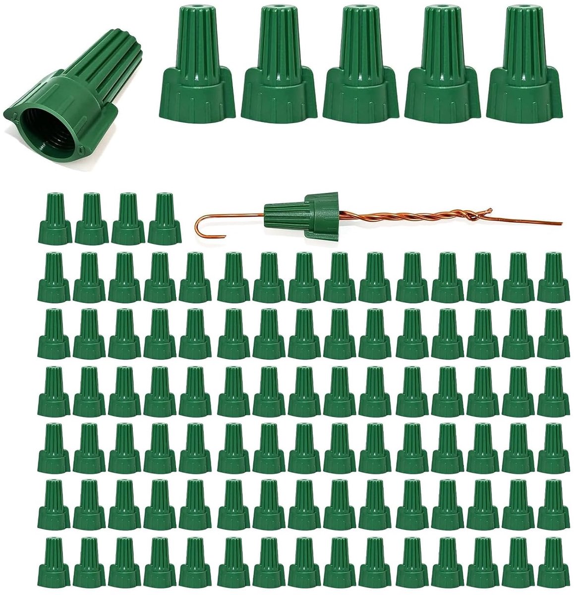 100 stuks kabelverbinders met veer, premium vleugel-draaiklemmen, groene aardingsmoeren, kabelklemmenset, elektrische kabelverbinders en verbindingsklemmen voor snelle bekabeling