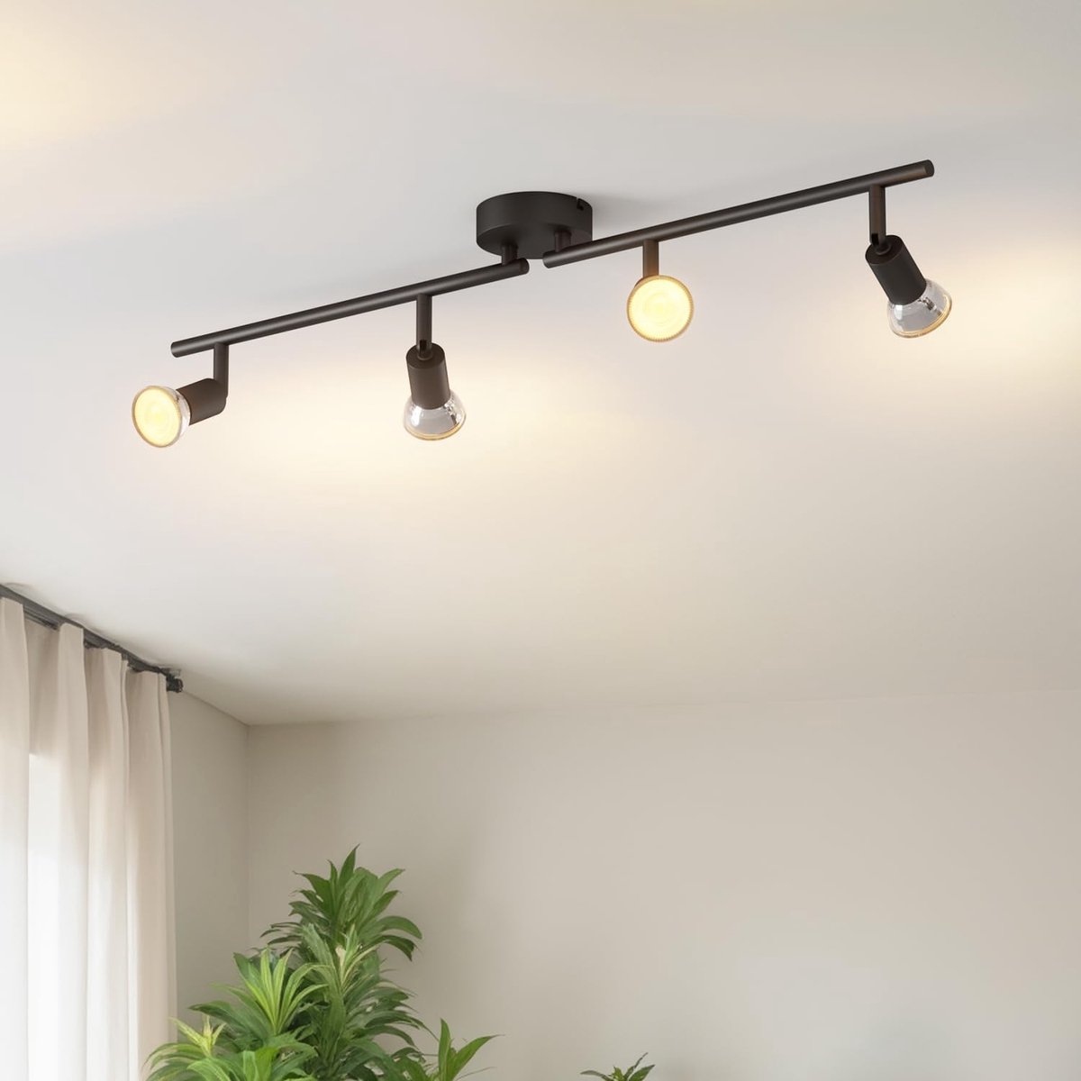 GU10 Plafondspot, 4 spots, led, matzwart, binnenverlichting, kroonluchter, keuken, metalen oprit (geen lamp)