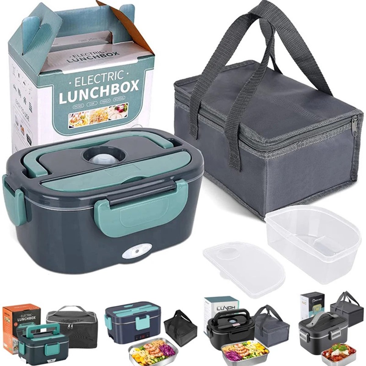 Reky Magnetron - Elektrische lunchbox - Voedselverwarmer - Magnetronoven - Oven - RVS - 60W - 1.5 L - Blauw - 24 × 17 × 11,5 cm