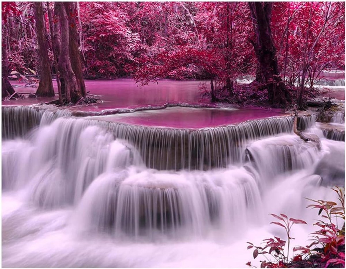 (50x40cm) DIY 5D Square Diamond Painting Adult Purple Waterfall Painting by Number Kits Full Drill Crystal Rhinestone Embroidery Cross Stitch Canvas Wall Art Square Arts Craft Home Wall Decor