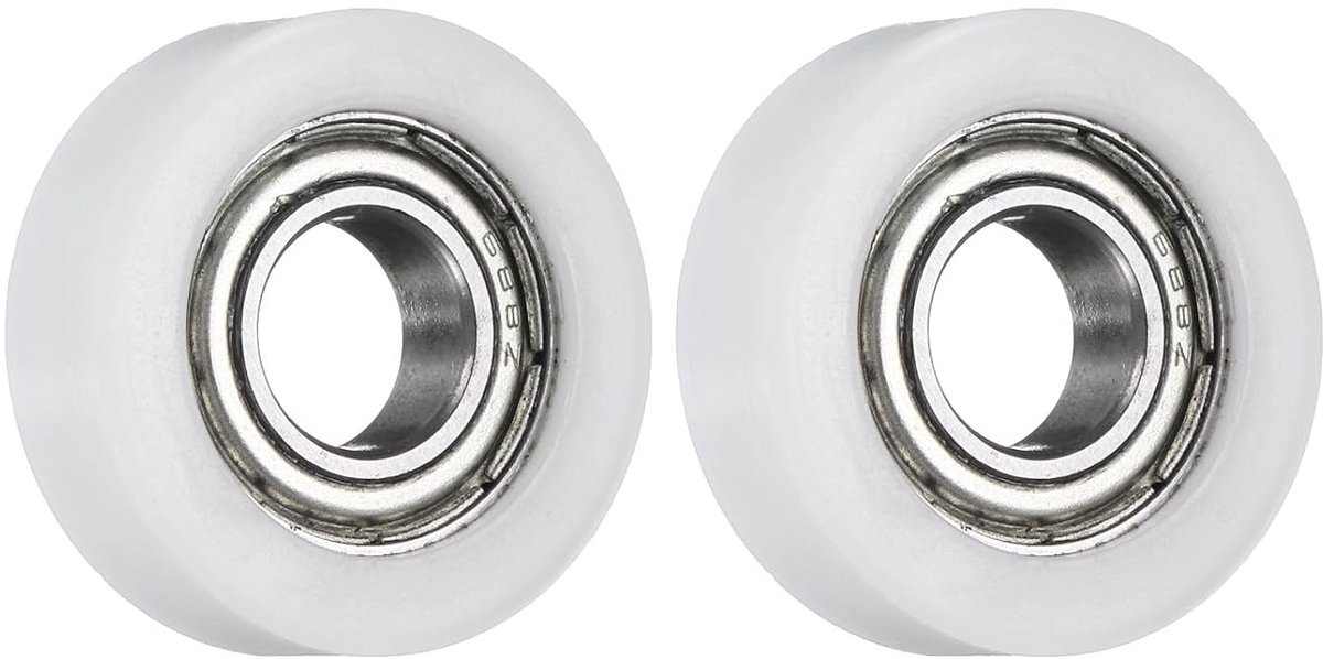 2 stuks kogellagergeleiding, 8 x 22 x 7 mm, dubbel afgeschermd, kogellagers van POM, platte riemschijf voor meubels, accessoires, hardware wit