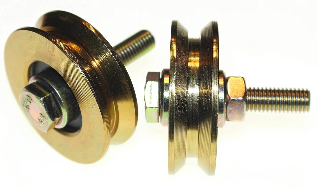 Schuifdeur (V58-10) - verpakking met 2 schuifpoortwielen - deurwielen riemschijfwielen - V-groef stalen wielen - V-riemschijf 58 mm diameter; 10 mm as