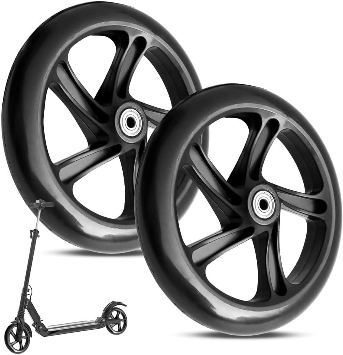 2 stuks 200 mm vervangingswielen, scooterwielen, anti-slip wielen voor rollers, stadsscooterwielen voor rollers en kickscooters (standaardbanden 200 * 40 mm)